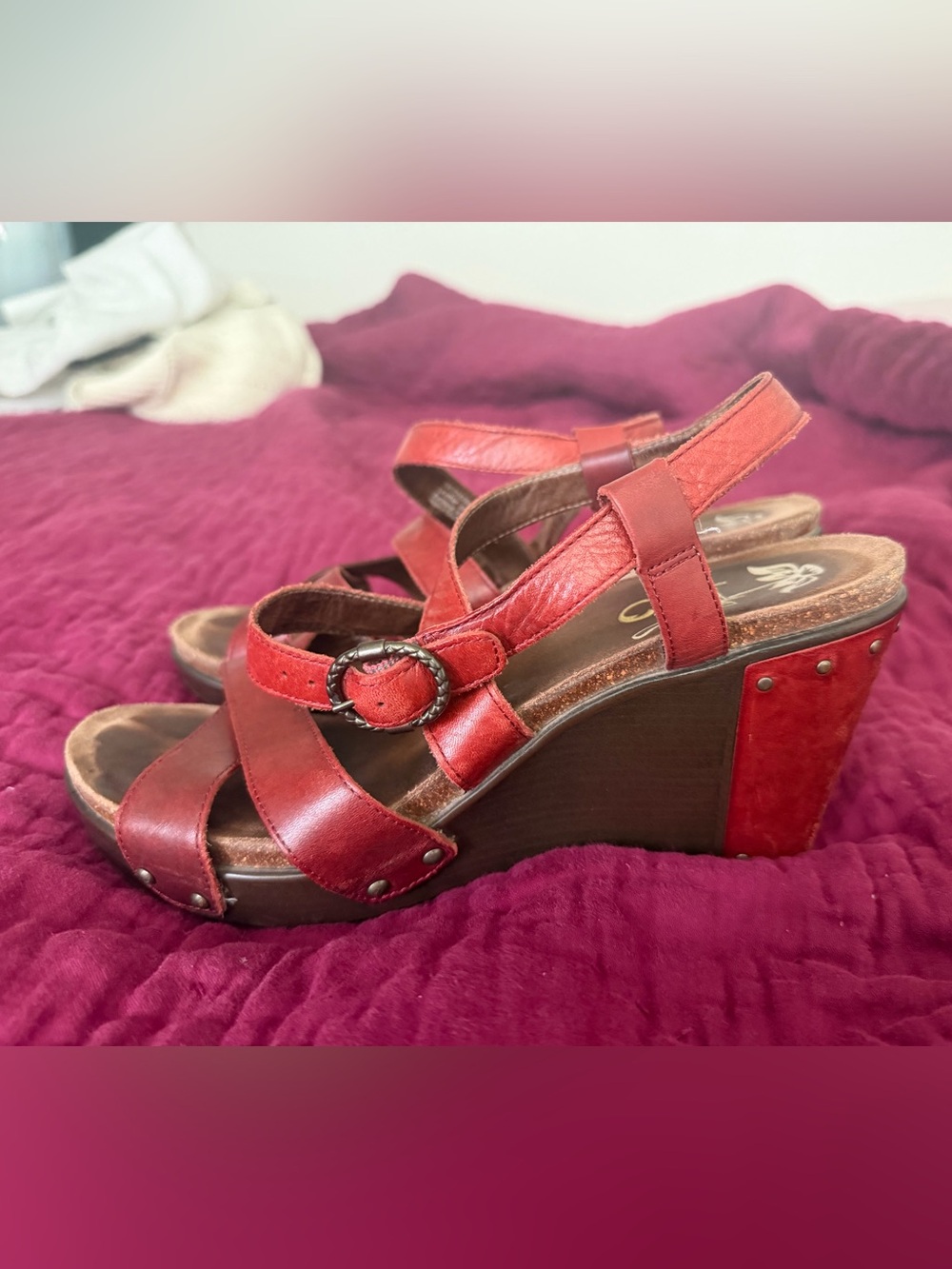 DANSKO FRIDA WEDGE Red Leather Wedge Sandals with Buckle SIZE 10